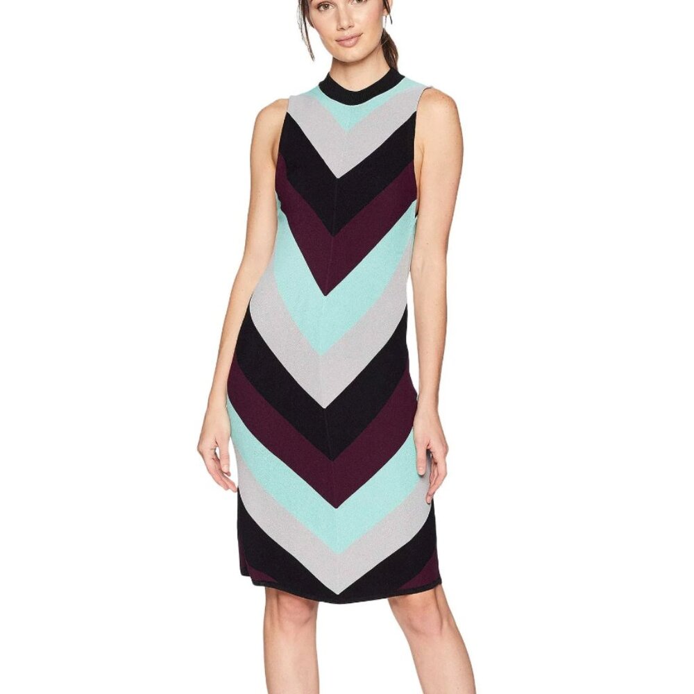 Free People Women's I Got You Chevron Knit Bodycon Knee Leng Dress Black Mint  L